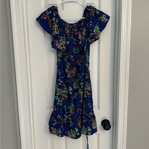 Merona Blue Floral Dress with waist Tie - Size S